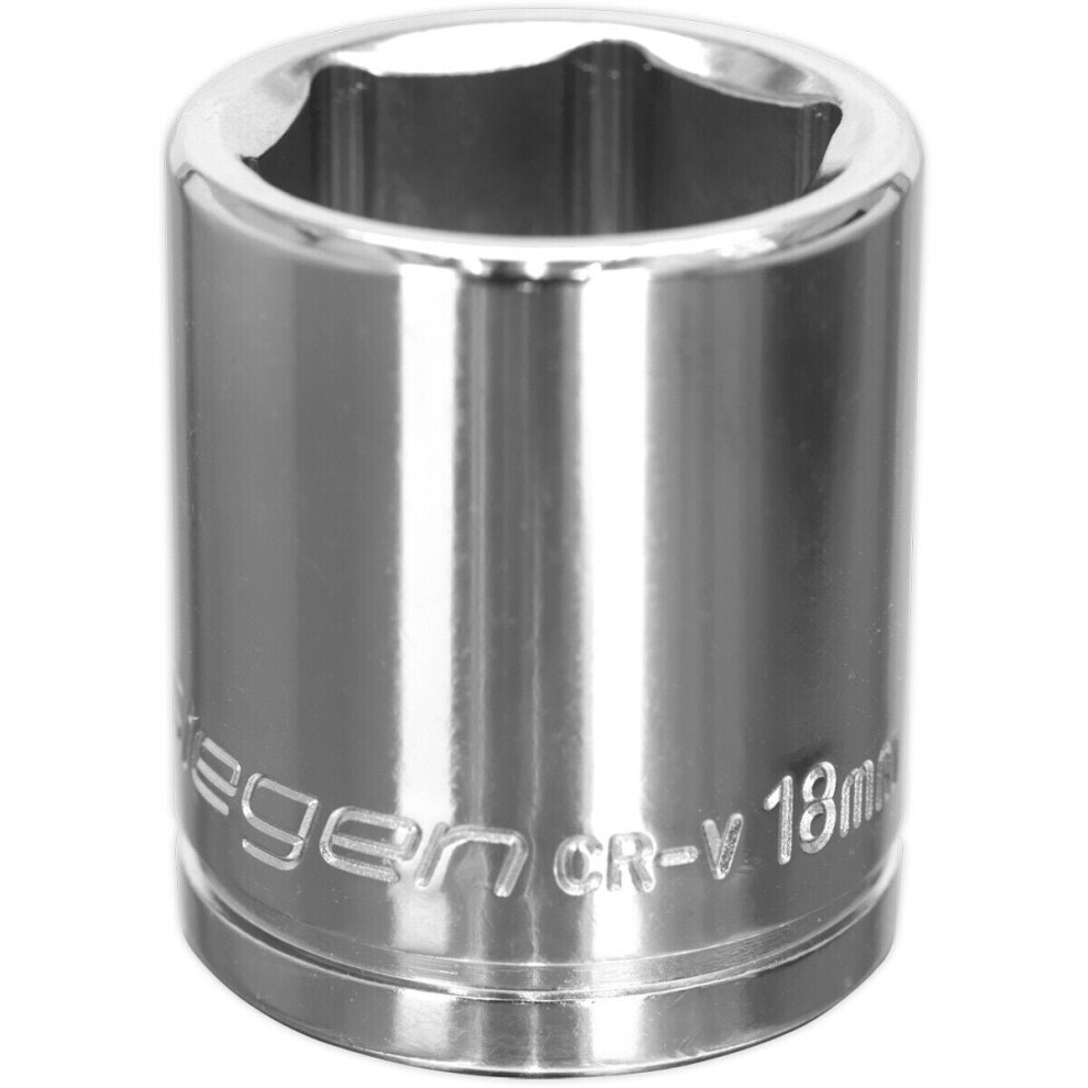 18Mm Chrome Plated Drive Socket - 3/8" Square Drive - High Grade Carbon Steel
