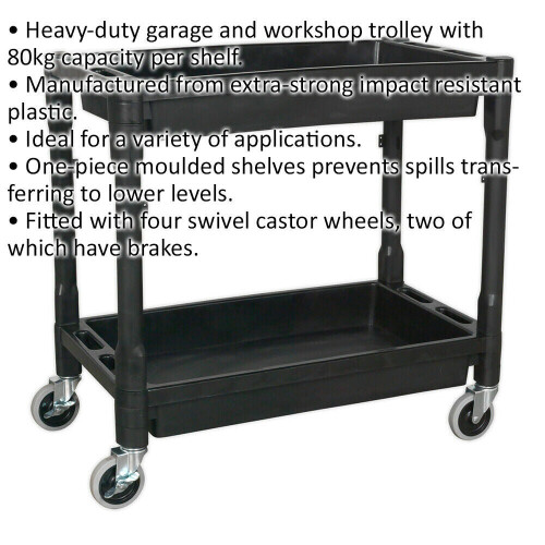Loops 2 Level Composite Workshop Trolley - 80kg Per Shelf - Impact Resistant Plastic 1
