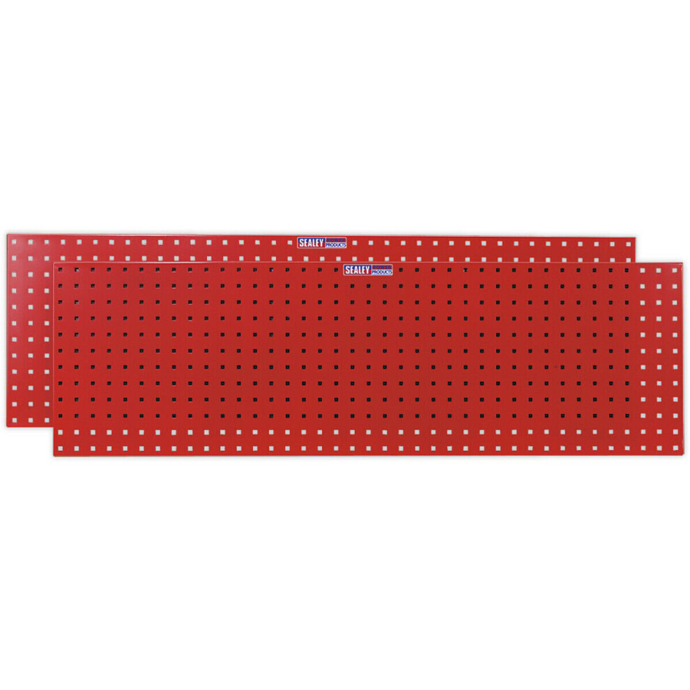 2 PACK - 1500 x 500mm Red Wall Mounted Tool Storage Hook Panel - Warehouse Tray