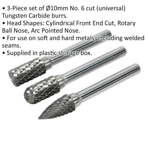 Loops 3 PACK - 10mm Tungsten Carbide Rotary Burr Bits Set - VARIOUS Cutting Heads 1