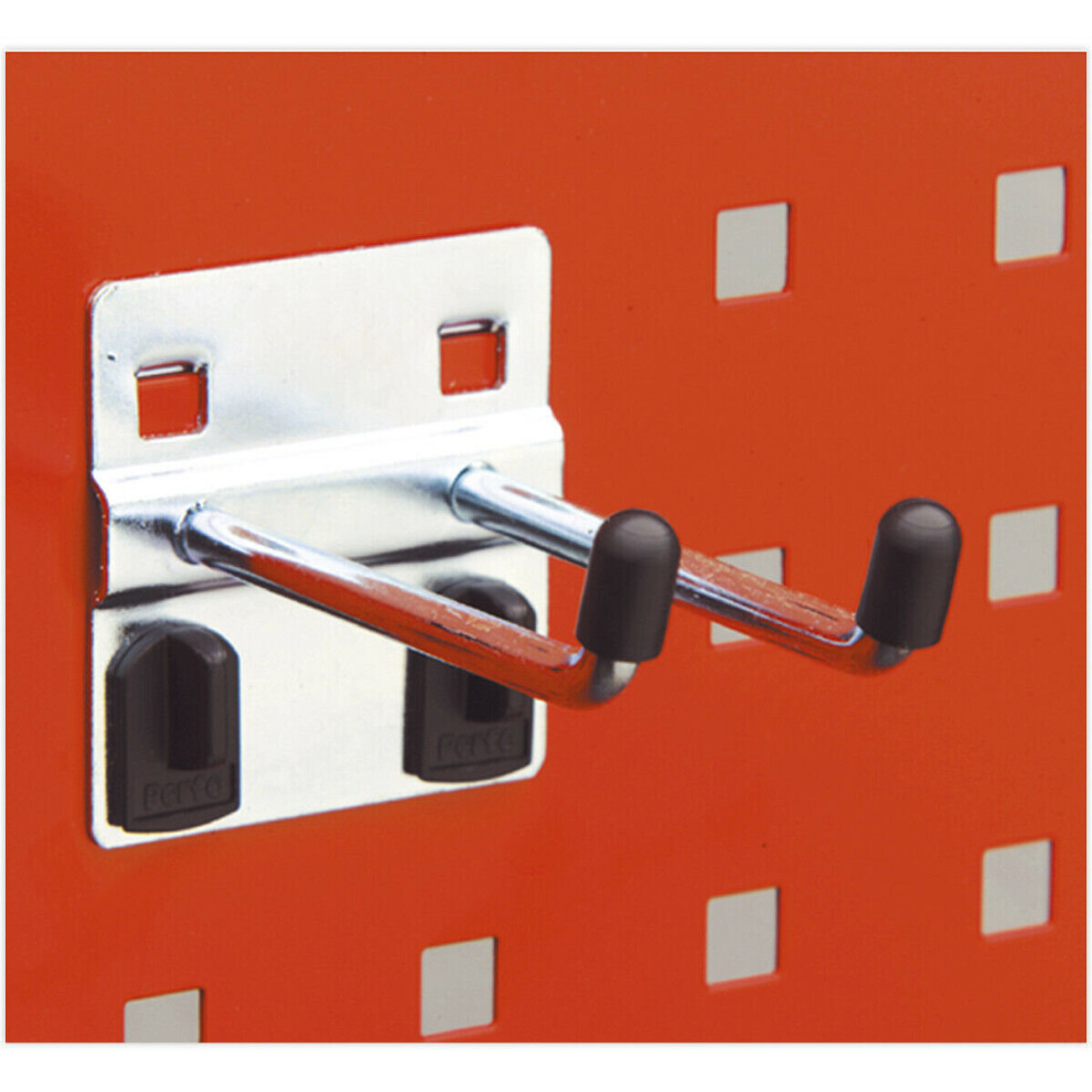 5 Pack - 6 X 50Mm Double Tool Storage Hook & Vertical End - Square Perfo Mount 5056581937360