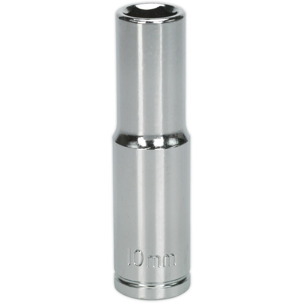 10mm Chrome Plated Deep Drive Socket - 3/8" Square Drive High Grade Carbon Steel