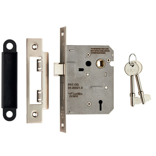 Loops Locking 3 Lever Door Sashlock Latch Square Forend 76mm Satin Nickel 1