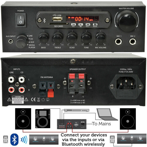 Loops Bar Restaurant Bluetooth Wall Speaker System 110W Wireless Amp HiFi Music Kit 2