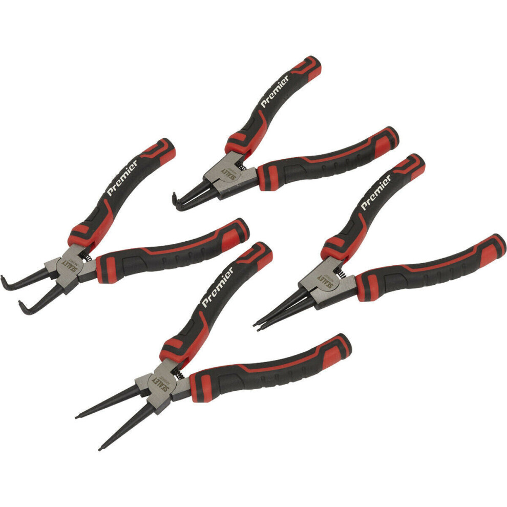 Loops 4 Piece 180Mm Circlip Pliers Set - Spring Loaded Jaws - Forged Non-Slip Tips