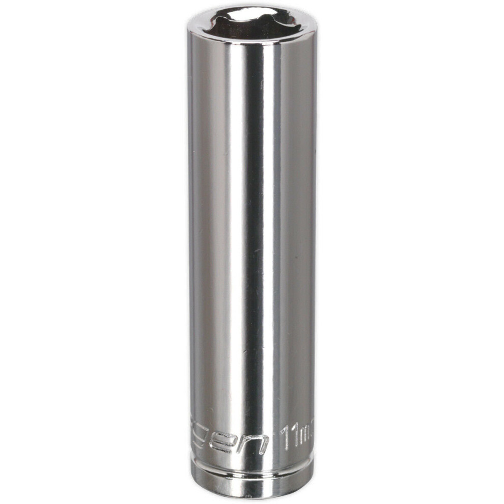 11Mm Chrome Plated Deep Drive Socket - 3/8" Square Drive High Grade Carbon Steel 5056581903969