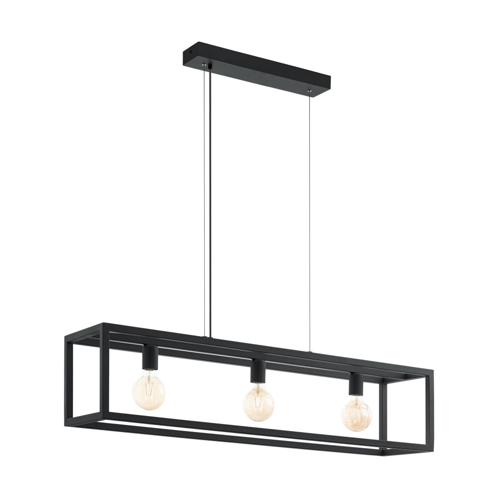 Hanging Ceiling Pendant Light Black & Glass Box 3x 60W E27 Kitchen Island Lamp