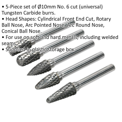 Loops 5 PACK - 10mm Tungsten Carbide Rotary Burr Bits Set - VARIOUS Cutting Heads 1