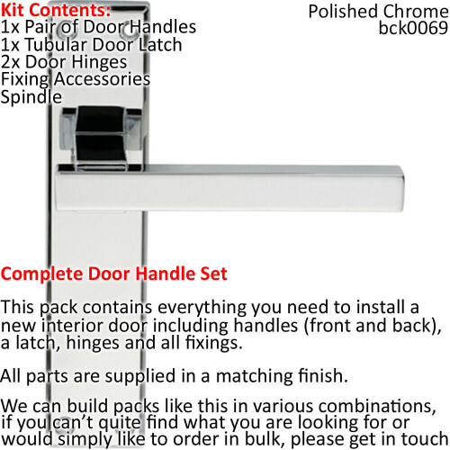 Loops Door Handle & Latch Pack Chrome Straight Rounded Bar on Screwless Round Rose 1