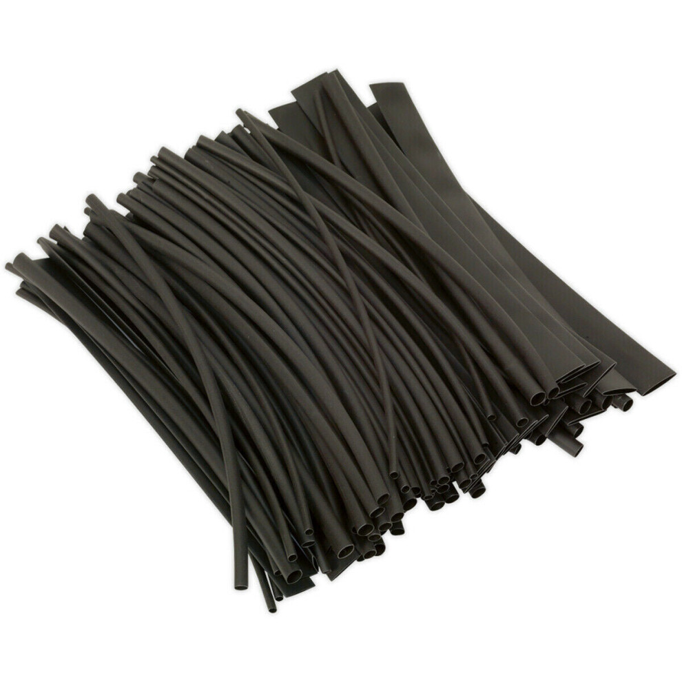 100 Piece Black Heat Shrink Tubing Assortment - 200mm Length - Thin Walled