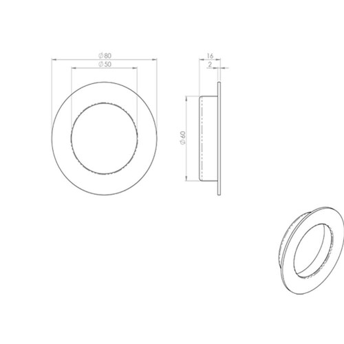 Loops Circular Low Profile Recessed Flush Pull 80mm Diameter Bright Stainless Steel 2