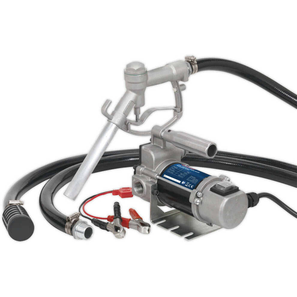 24V Portable Diesel & Fluid Transfer Pump - Self-Priming Manual Delivery Nozzle 5056581935755