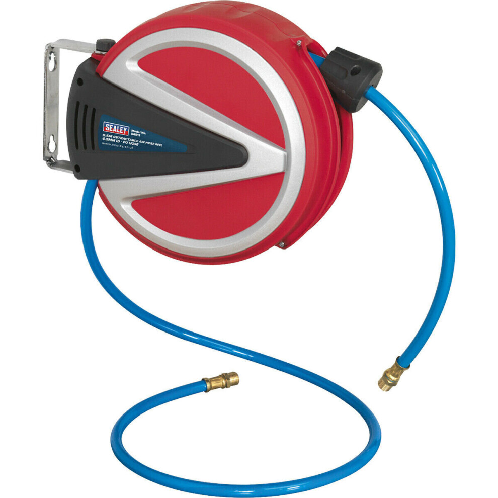 6.5m Retractable PU Air Hose Reel - 1/4" BSP Inlet - Double Braided 6.5mm Hose