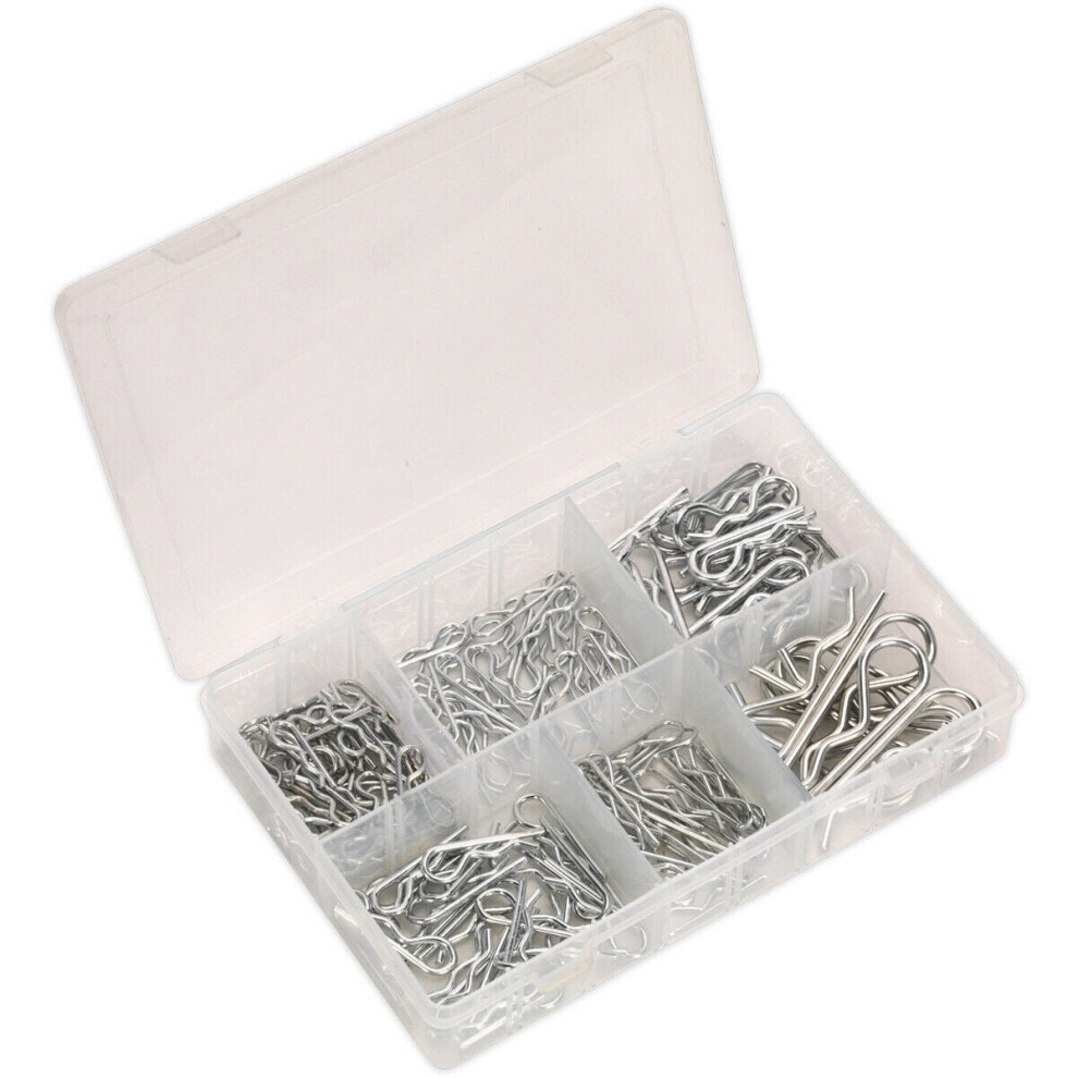 150 Piece R-Clip Assortment - 6 Different Sizes - Partitioned Storage Box