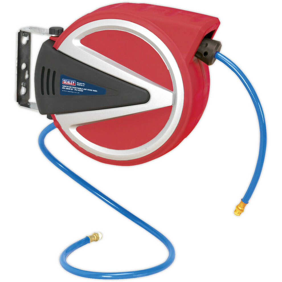 Loops 12M Retractable Pu Air Hose Reel - 1/4" Bsp Inlet - Double Braided 6.5Mm Hose