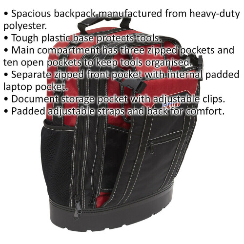 Loops 390 x 200 x 490mm Tool Backpack - RED Strong Multi Pocket Portable Tool Storage 1