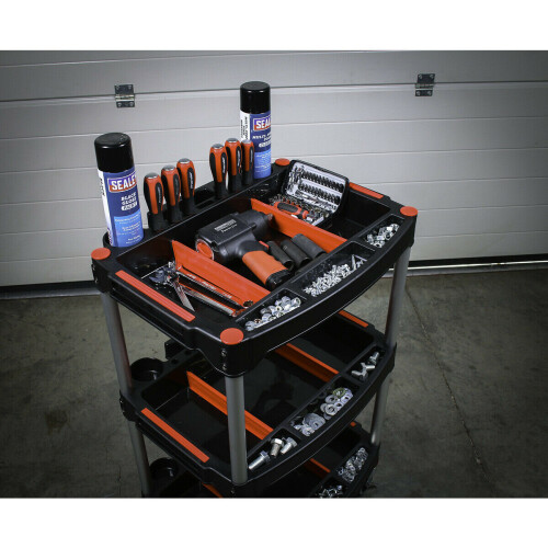 Loops 3 Level Wheeled Composite Workshop Trolley with Parts Storage - 30kg Per Shelf 2
