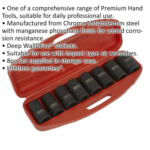 Loops 8 Piece PREMIUM Impact Socket Set - 1" Sq Drive - Deep Sockets - High Torque 1