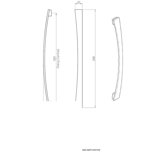 Loops 2x Curved Bow Pull Handle 338 x 25mm 320mm Fixing Centres Satin Nickel 2