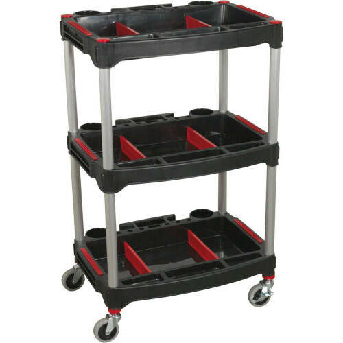 Loops 3 Level Wheeled Composite Workshop Trolley with Parts Storage - 30kg Per Shelf