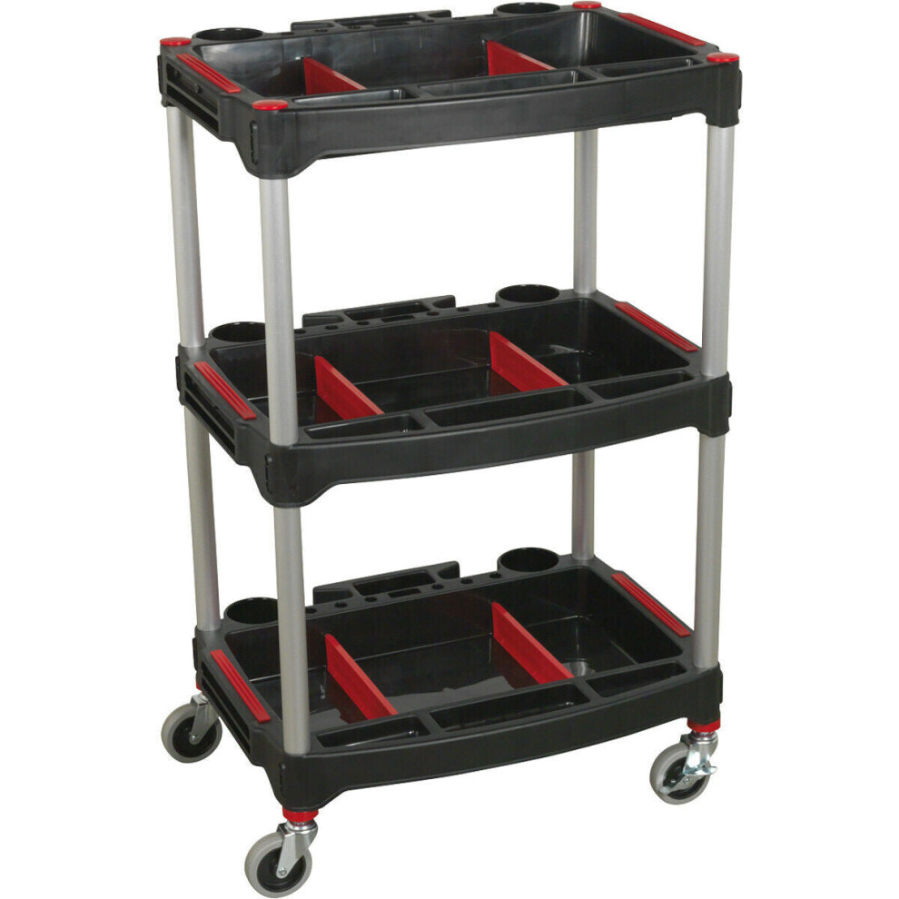 3 Level Wheeled Composite Workshop Trolley With Parts Storage - 30Kg Per Shelf 5056524271452