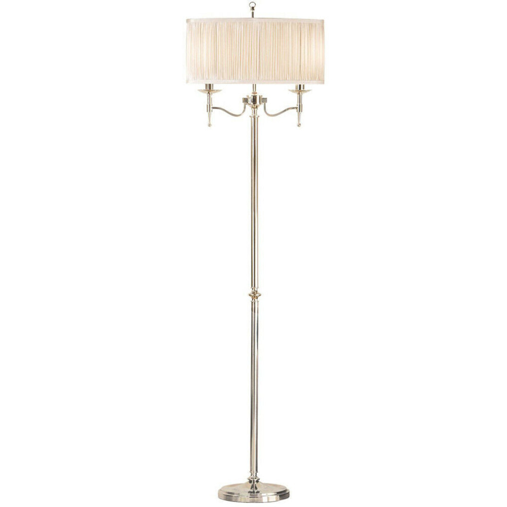 Luxury Classic Twin Arm Feature Floor Lamp Polished Nickel & Beige Organza Shade