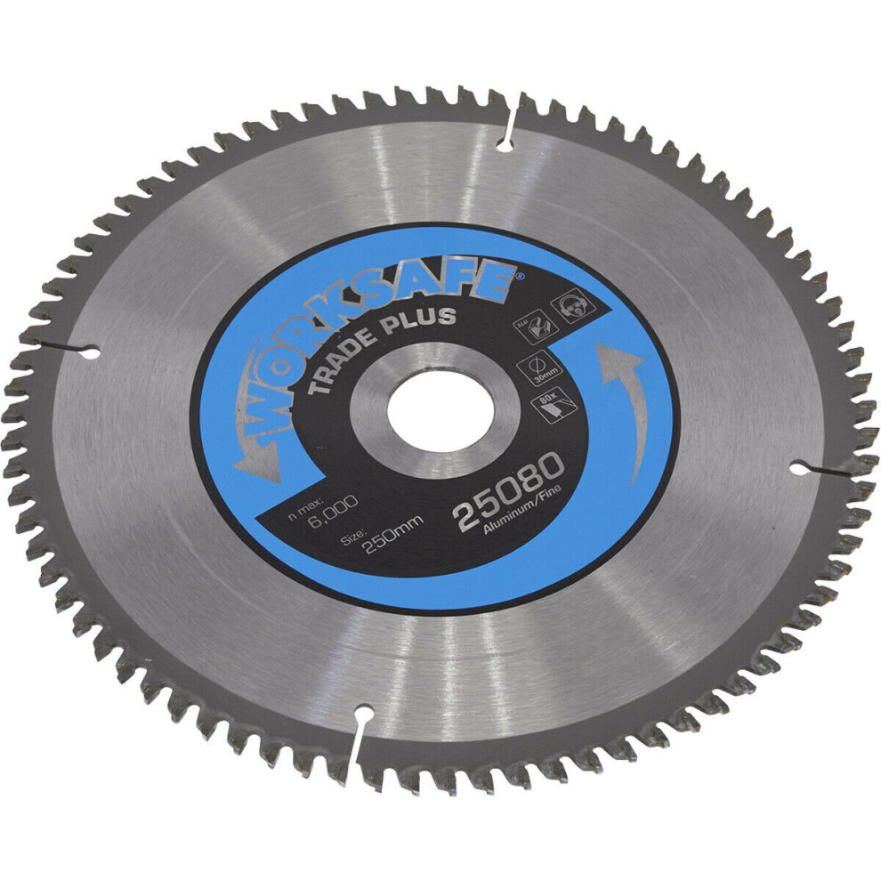 250 x 30mm Aluminium Cutting TCT Saw Blade - 80 TPU - 30mm Bore Circular Blade