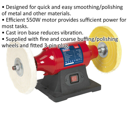 Loops 200mm Bench Mounted Buffer & Polisher - 550W Motor - Fine & Coarse Wheels 1
