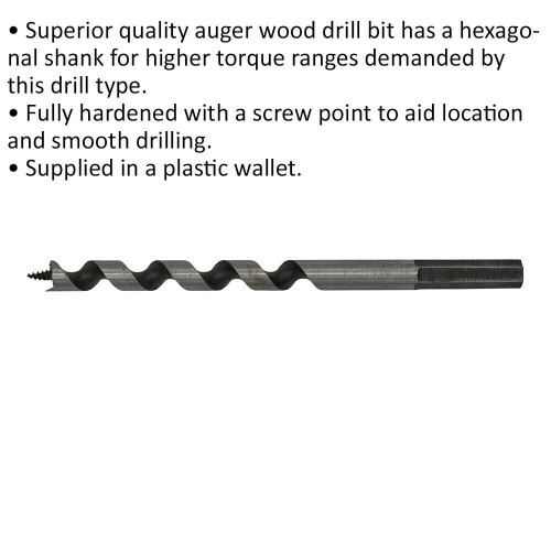 Loops 10 x 155mm Hardened Auger Wood Drill Bit - Hexagonal Shank - Woodwork Timber 1