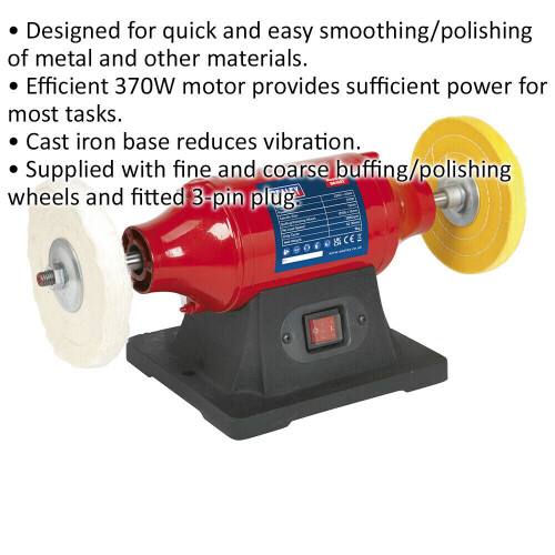 Loops 150mm Bench Mounted Buffer & Polisher - 370W Motor - Fine & Coarse Wheels 1