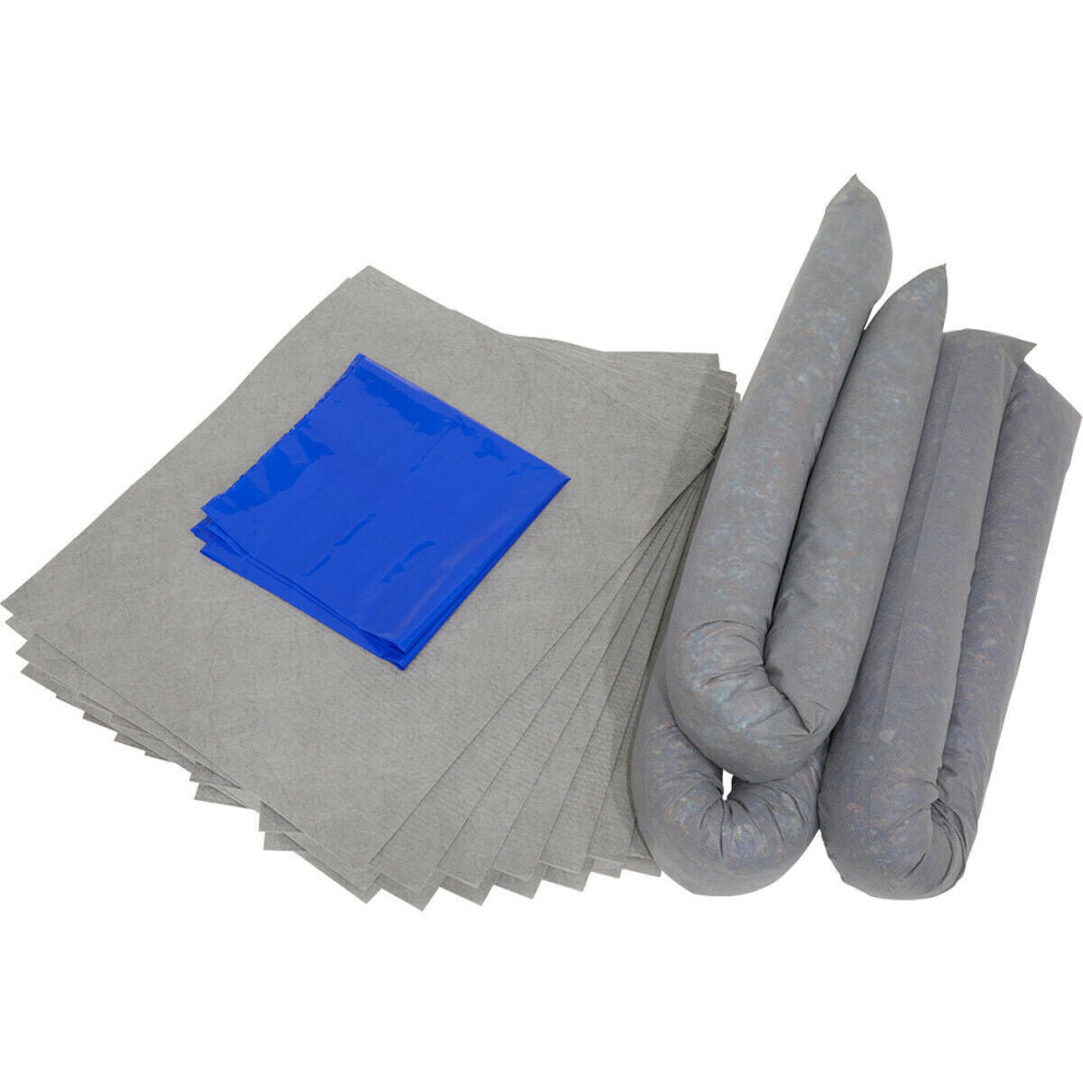 Loops 30L Spill Control Kit - 15X Fluid Spillage Pads & 3X Absorbent Sock - Oil Fuel