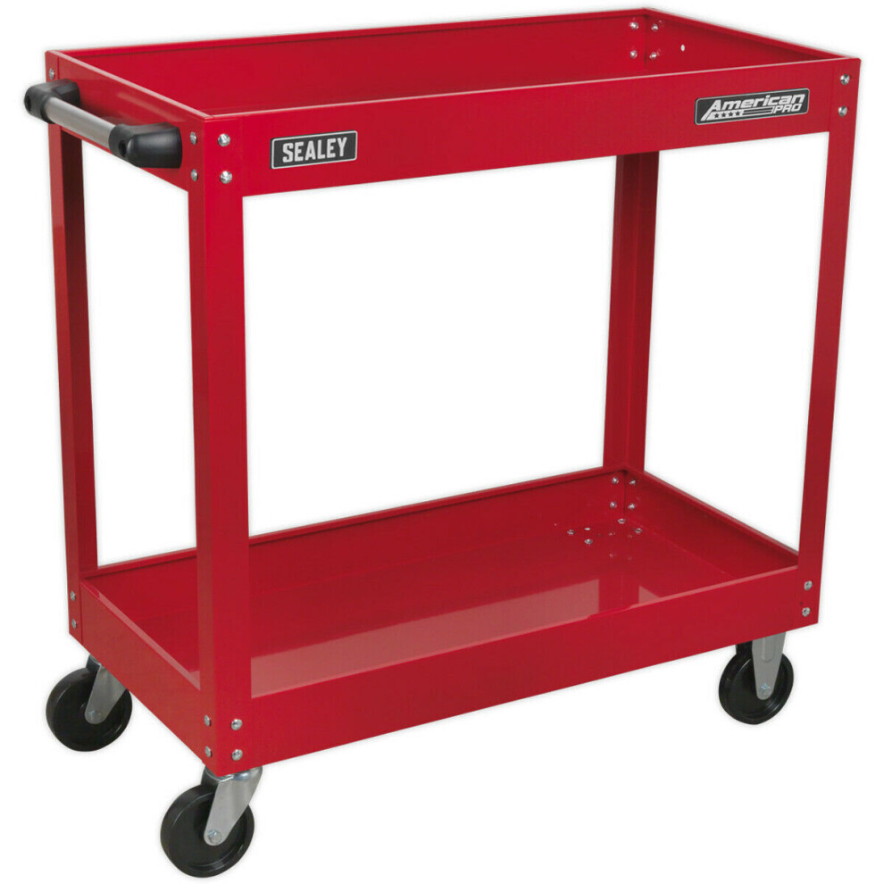 2 Level Workshop Trolley - 50kg Per Shelf - 840 x 405 x 810mm - Large Castors