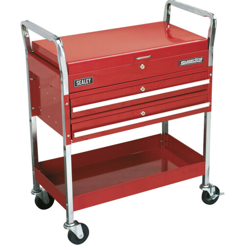 Loops Heavy Duty 2 Level Workshop Trolley - Lockable Top & 2 Drawers - Four Castors 2