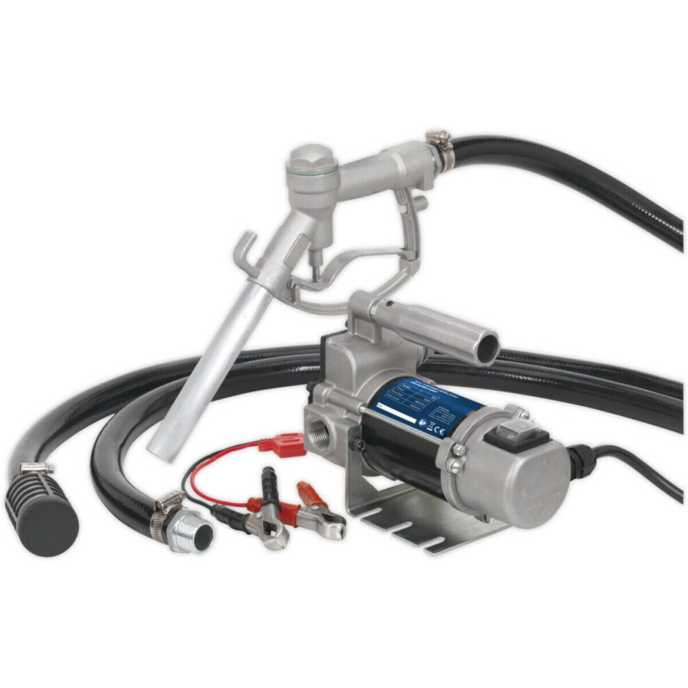 12V Portable Diesel & Fluid Transfer Pump - Self-Priming Manual Delivery Nozzle