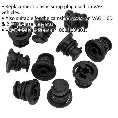 Loops 10 PACK Plastic Sump Plug - Replacement Plug for VAG Vehicles - VW Audi Engines 1
