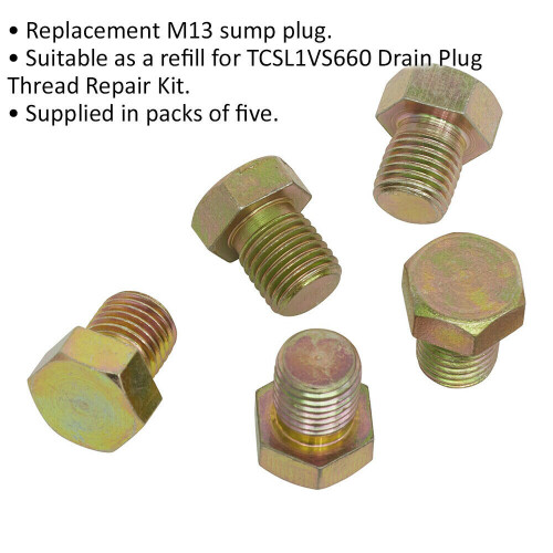 Loops 5 PK Replacement M13 Sump Plug - Refill for ys11054 Drain Plug Thread Repair Kit 1