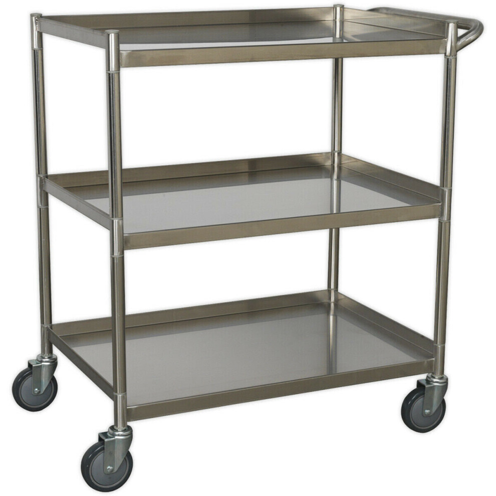 3 Level Stainless Steel Workshop Trolley - 810 x 458 x 862mm - 30kg Per Shelf