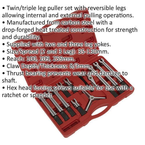 Loops 12 Piece Bearing & Gear Puller Set - Twin & Triple Leg Puller Set - Reversible 1