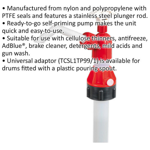 Loops Thinners Self-Priming Pump for 25L Drums - PTFE Seals - 400ml Per Stroke 1