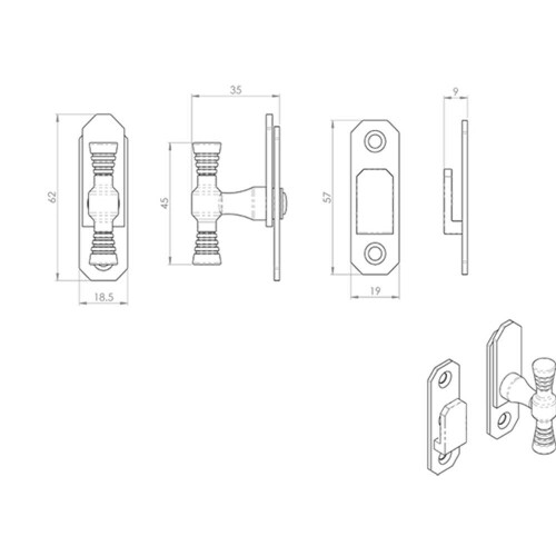 Loops 2x Window T Handle Fastener 57 x 19mm Satin Chrome Cabinet Door Lock 2