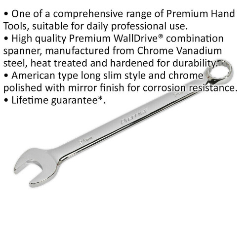 Loops 24mm Steel Combination Spanner - Long Slim Design Combo Wrench - Chrome Vanadium 1