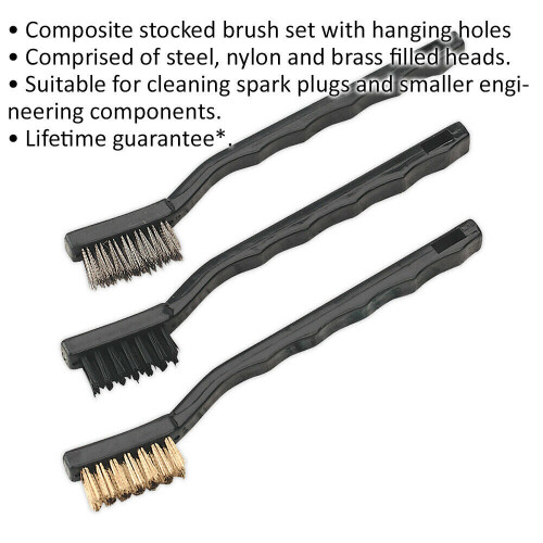 Loops 3 PACK Miniature Wire Brush Set - Steel Nylon and Brass - Small Component Brush 1