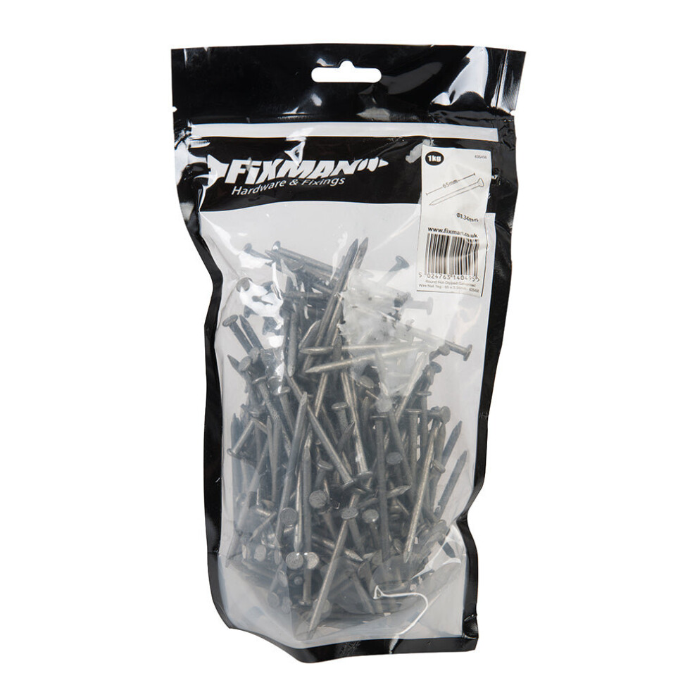 Loops 1Kg 230 Pack Round Wire Nails 65Mm X 3.35Mm Galvanised Steel Strong Wood Fixing
