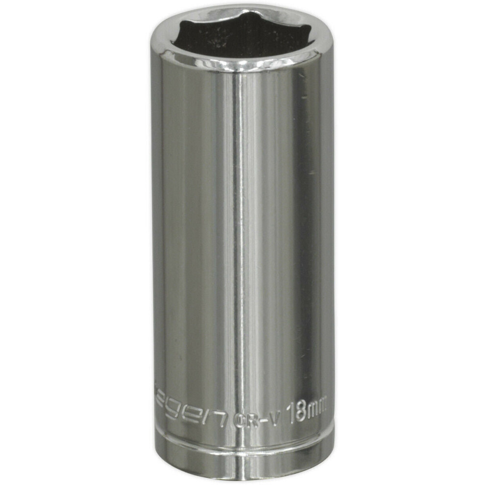 Loops 18Mm Chrome Plated Deep Drive Socket - 3/8" Square Drive High Grade Carbon Steel