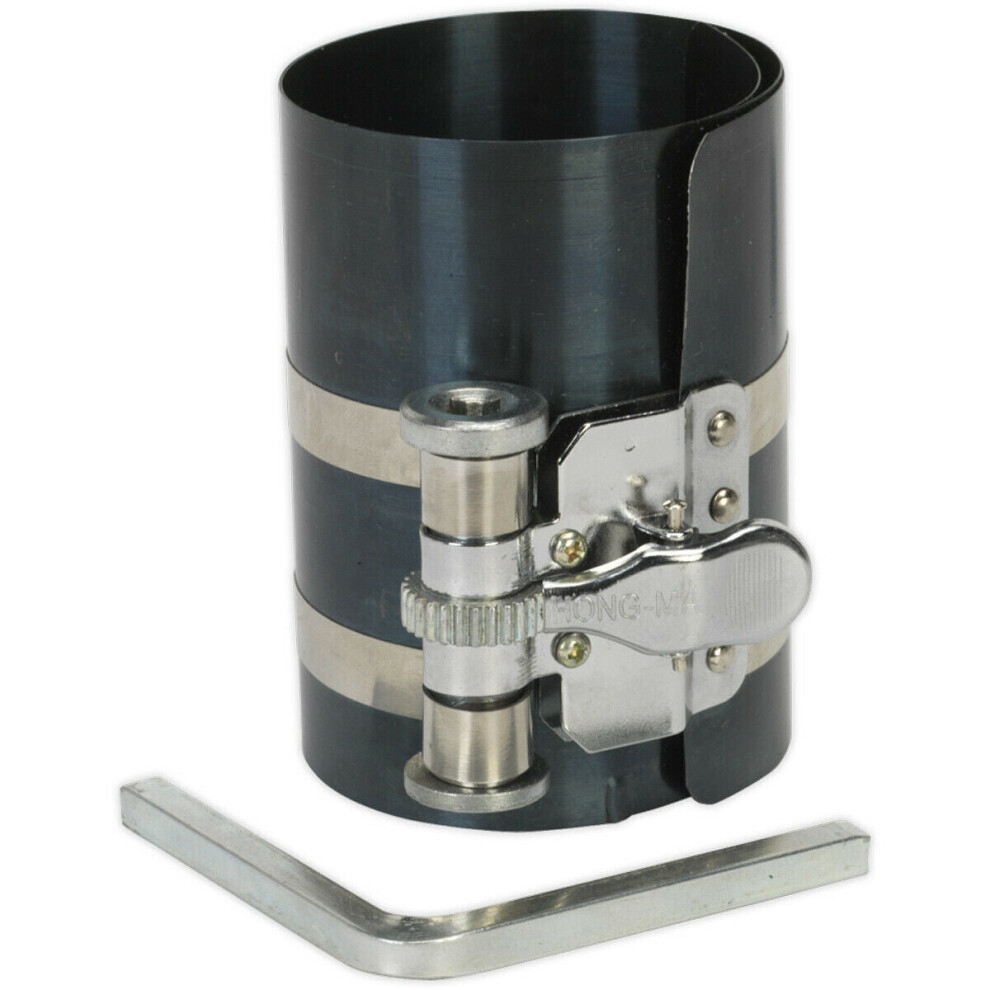 100Mm Piston Ring Compressor - 60 To 150Mm Capacity - Ratchet Action - Steel Key 5056581939562