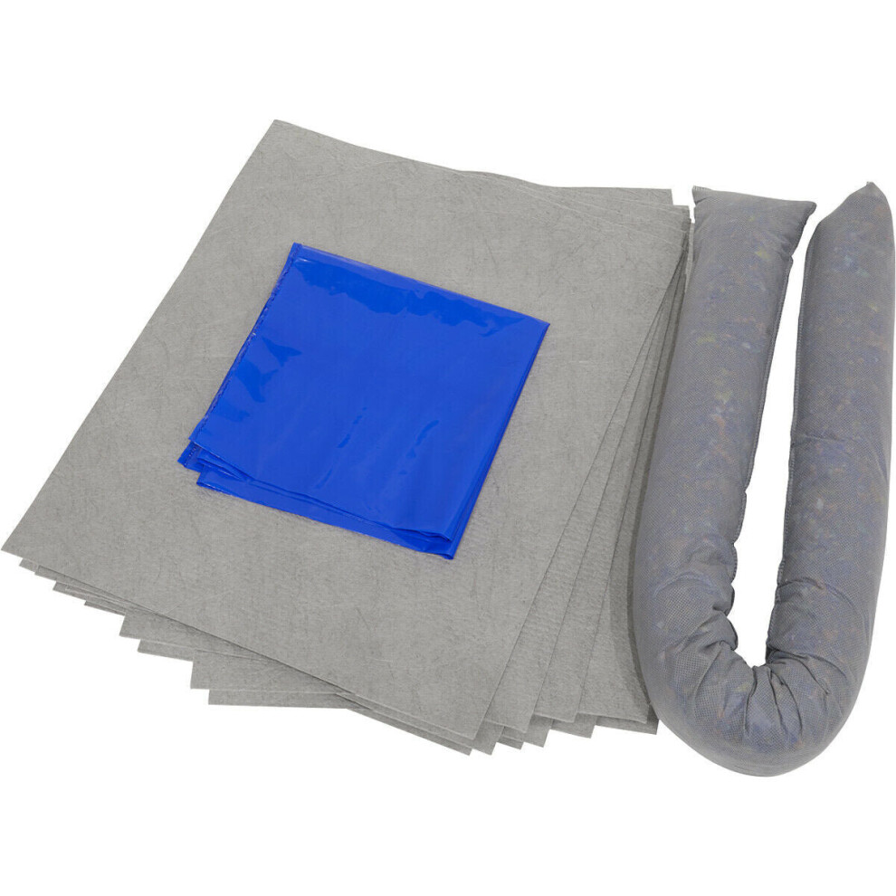 15L Spill Control Kit - 10x Fluid Spillage Pads & 1x Absorbent Sock - Oil Fuel