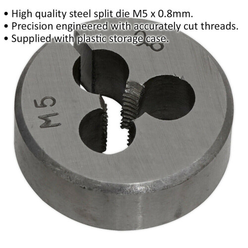 Loops M5 x 0.8mm Metric Split Die - Quality Steel - Bar / Bolt Threading Bit & Case 1