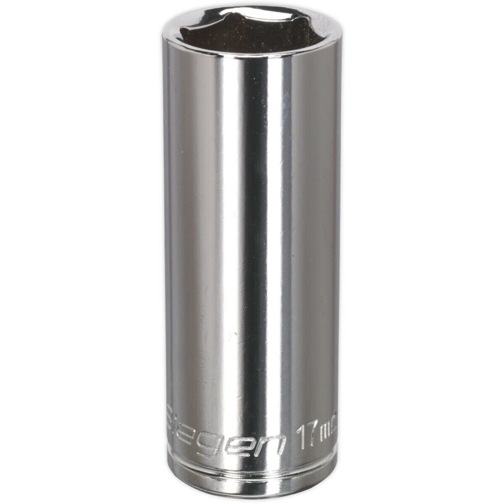 17Mm Chrome Plated Deep Drive Socket - 3/8" Square Drive High Grade Carbon Steel 5056581904027