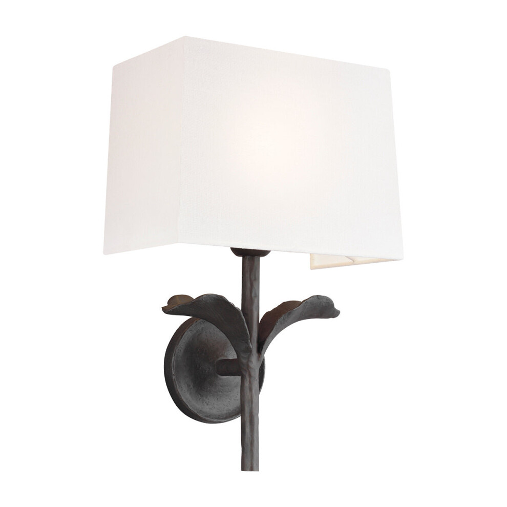 Loops Wall Light Stem & Leaf Design White Linen Shade Aged Iron Led E27 60W
