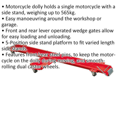 2000mm Side Stand Motorcycle Dolly 565kg Weight Limit Dual Castor